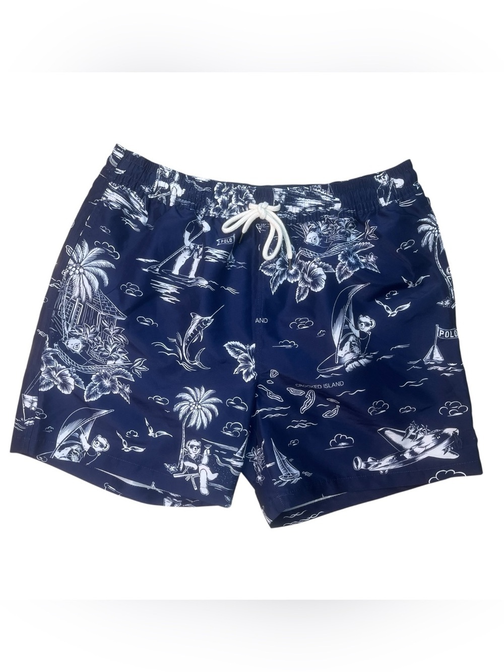 Polo by Ralph Lauren Navy and White Tropical Print Swim Trunks